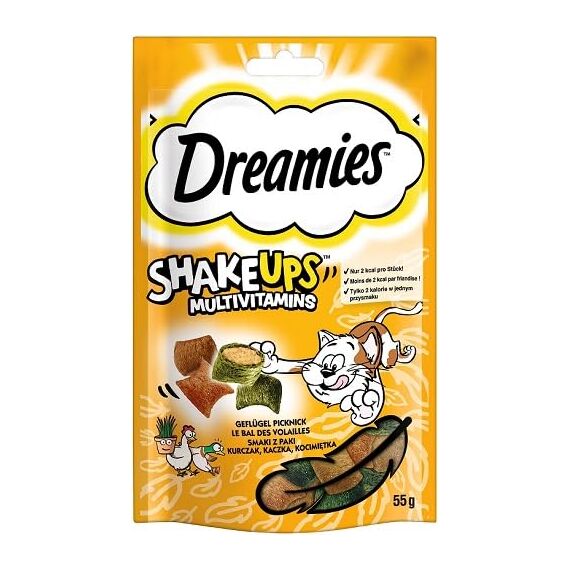 DREAMIES Shake UPS Multivitamins Geflügel Picknick, Katzenleckerlis im Portionsbeutel - 55g (6 Beutel) (Packung mit 2)