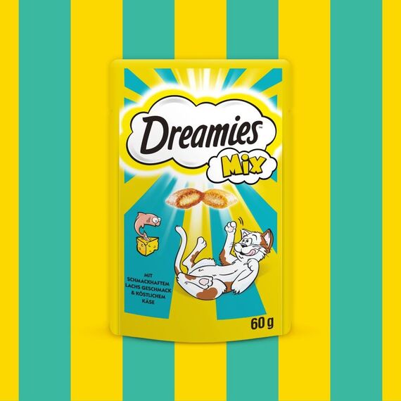 Dreamies Mix Katzensnacks mit Lachs & Käse – Außen knusprig & innen cremig – 6 x 60g