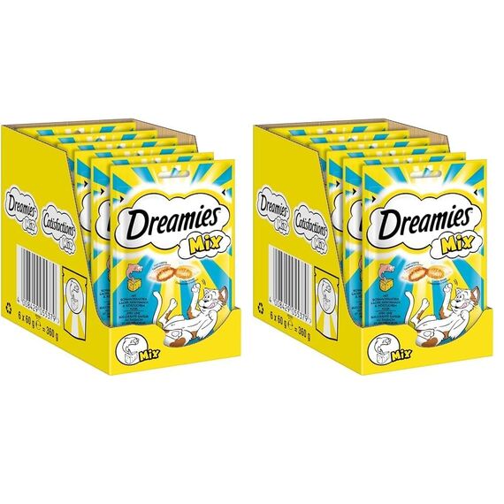 Dreamies Mix Katzensnacks mit Lachs & Käse – Außen knusprig & innen cremig – 6 x 60g (Packung mit 2)