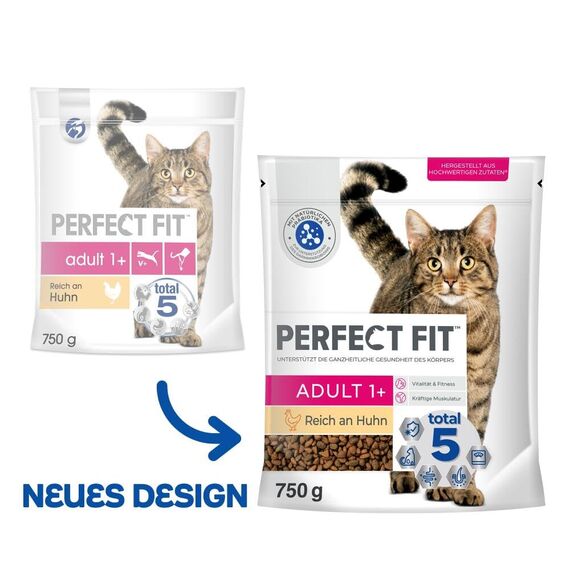PERFECT FIT Adult Trockenfutter für erwachsene Katzen ab 1 Jahr - Huhn, 750g (6 Beutel)
