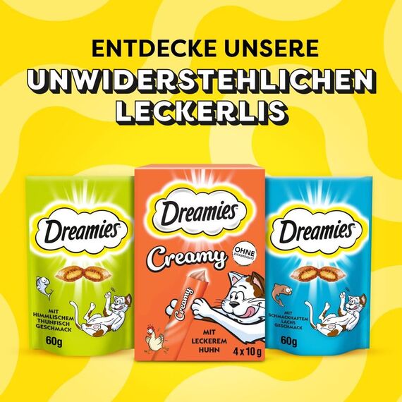 Dreamies Mix Katzensnacks mit Lachs & Käse – Außen knusprig & innen cremig – 6 x 60g