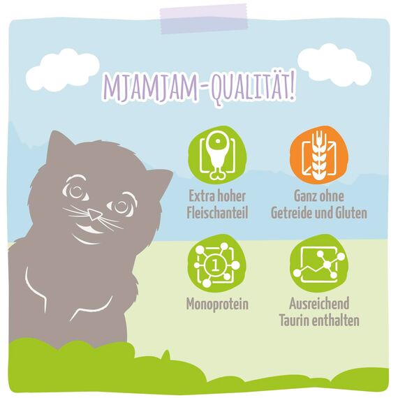 MjAMjAM - Premium Nassfutter für Katzen - Kitten vorzügliches Kalb mit Lachsöl, 6er Pack (6 x 400 g), getreidefrei mit extra viel Fleisch