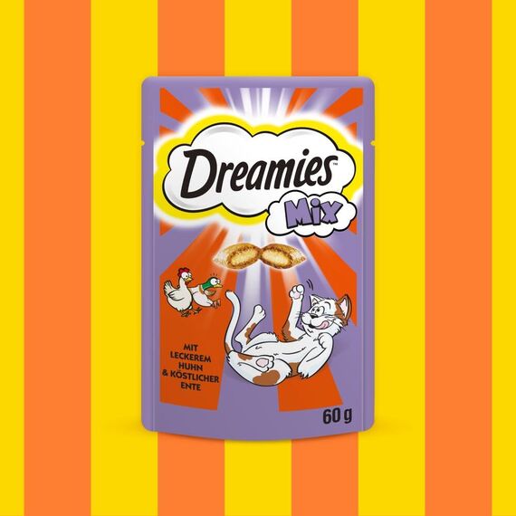 Dreamies Mix Katzensnacks mit Huhn & Ente – Außen knusprig & innen cremig – 6 x 60g