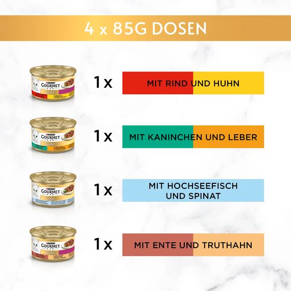 Gourmet Gold Feine Komposition Katzenfutter nass, Sorten-Mix, 12er Pack (12 x 4 Dosen à 85g)