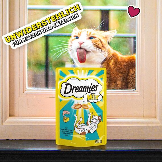 Dreamies Mix Katzensnacks mit Lachs & Käse – Außen knusprig & innen cremig – 6 x 60g