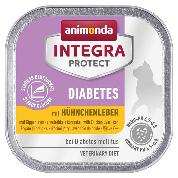 animonda INTEGRA PROTECT Katzenfutter nass Diabetes Hühnchenleber (16 x 100g), vom Tierarzt empfohlen bei Diabetes mellitus, mit Veterinären entwickeltes Diätalleinfutter für erwachsene Katzen