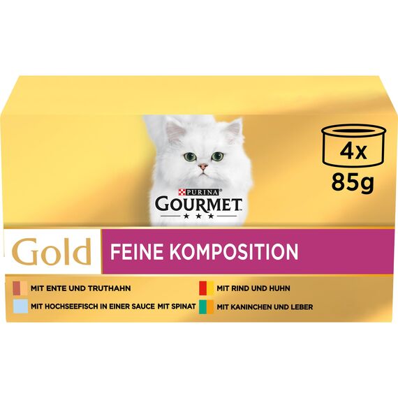 Gourmet Gold Feine Komposition Katzenfutter nass, Sorten-Mix, 12er Pack (12 x 4 Dosen à 85g)