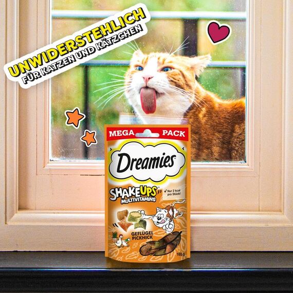 DREAMIES SHAKE UPS Multivitamins Geflügel Picknick, Katzenleckerlis im Portionsbeutel - 55g (6 Beutel)