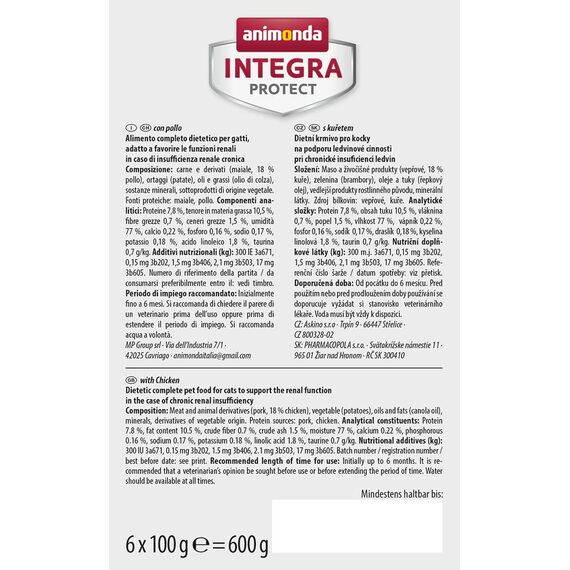 animonda INTEGRA PROTECT Katzenfutter nass Renal (Nieren) Huhn (6 x 100g), vom Tierarzt empfohlen bei Niereninsuffizienz, mit Veterinären entwickeltes Diätalleinfutter für erwachsene Katzen