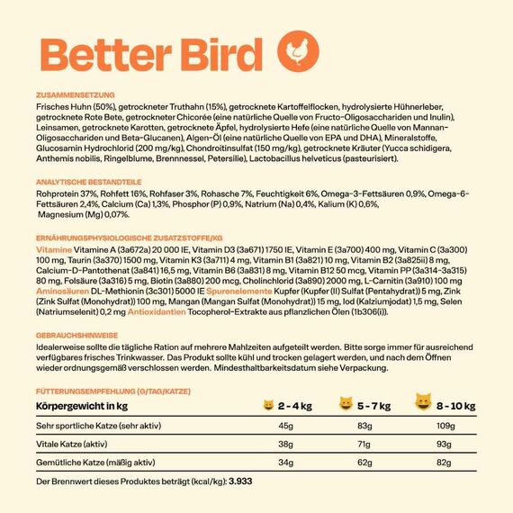 The Better Cat Super Premium Trockenfutter für Katzen | Getreidefreies Katzenfutter Trocken | Hoher Fleischanteil | Ohne Zucker | Mit Probiotika (400g, Huhn)