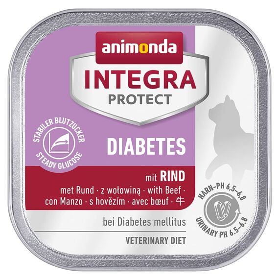 animonda INTEGRA PROTECT Katzenfutter nass Diabetes Rind (16 x 100g), vom Tierarzt empfohlen bei Diabetes mellitus, mit Veterinären entwickeltes Diätalleinfutter für erwachsene Katzen