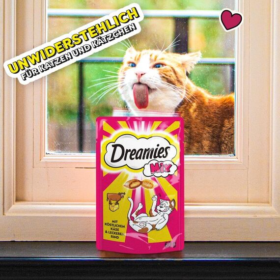 Dreamies Mix Katzensnacks mit Rind & Käse – Außen knusprig & innen cremig – 6 x 60g