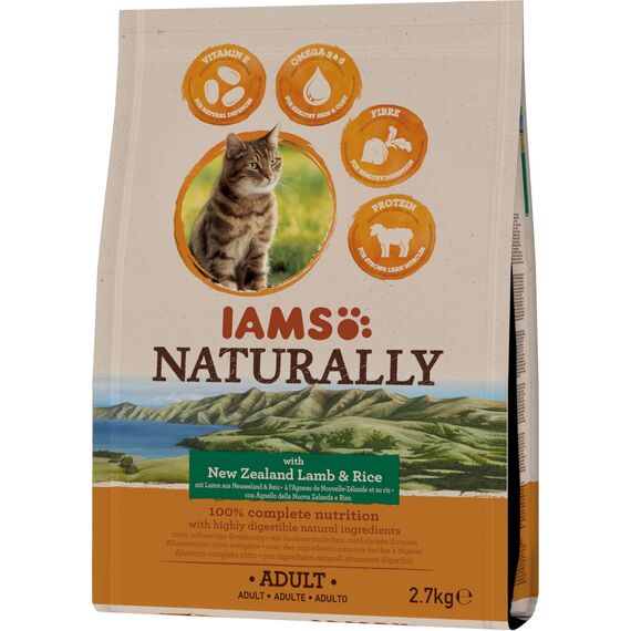 IAMS Naturally Katzenfutter trocken mit Lamm und Reis - komplettes und ausgewogenes Trockenfutter mit natürlichen Inhaltsstoffen, 2,7 kg