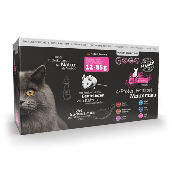 catz finefood Purrrr Collection I - Monoprotein Katzenfutter nass - getreidefrei, zuckerfrei, hypoallergen - hoher Fleischanteil - Multipack Nassfutter für Katzen - im Beutel, 85 g (12er Pack)