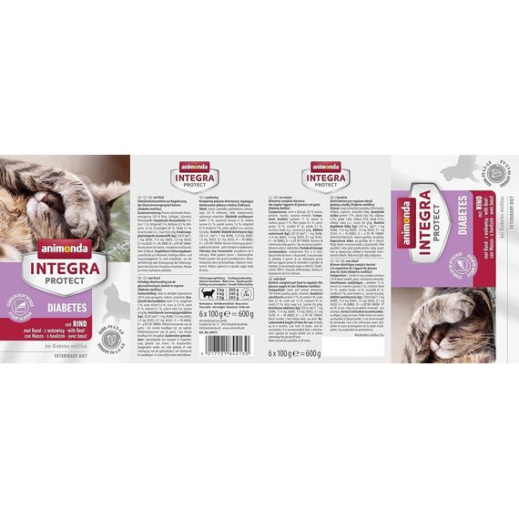 animonda INTEGRA PROTECT Diabetes mit Rind (6 x 100 g), Katzennassfutter bei Diabetes mellitus, Katzen Diätfutter für zuckerkranke Katzen, Nassfutter ohne Zucker