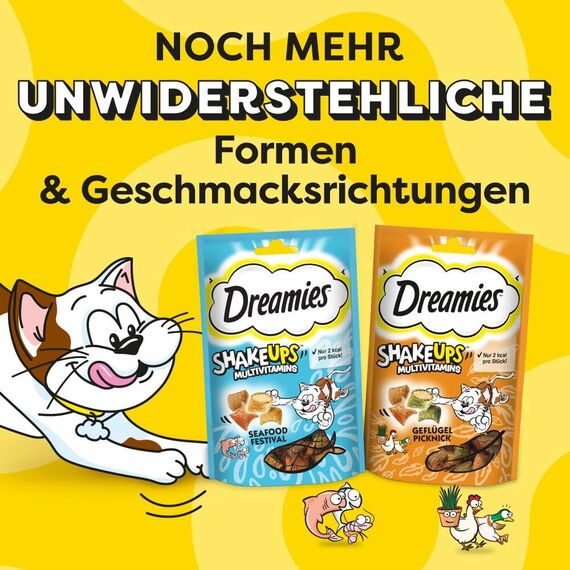 DREAMIES SHAKE UPS Multivitamins Geflügel Picknick, Katzenleckerlis im Portionsbeutel - 55g (6 Beutel)