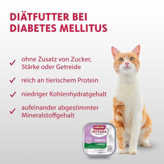 animonda INTEGRA PROTECT Diabetes mit Kaninchen (16 x 100 g), Katzennassfutter bei Diabetes mellitus, Katzen Diätfutter für zuckerkranke Katzen, Nassfutter ohne Zucker
