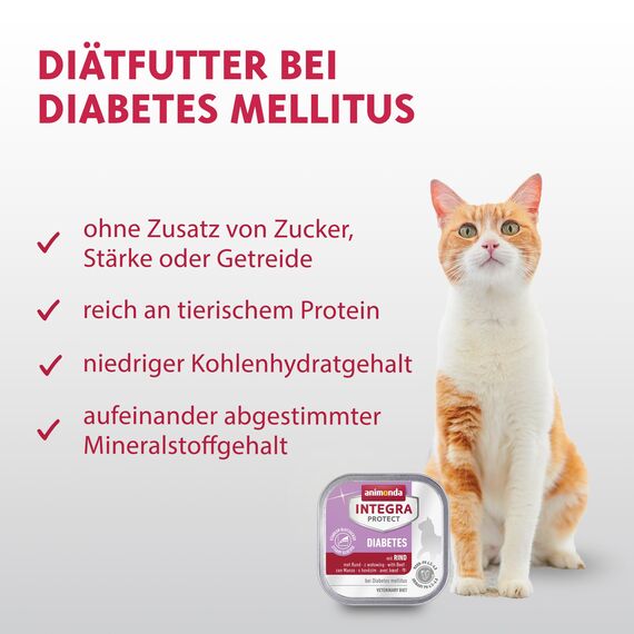 animonda INTEGRA PROTECT Diabetes mit Rind (6 x 100 g), Katzennassfutter bei Diabetes mellitus, Katzen Diätfutter für zuckerkranke Katzen, Nassfutter ohne Zucker