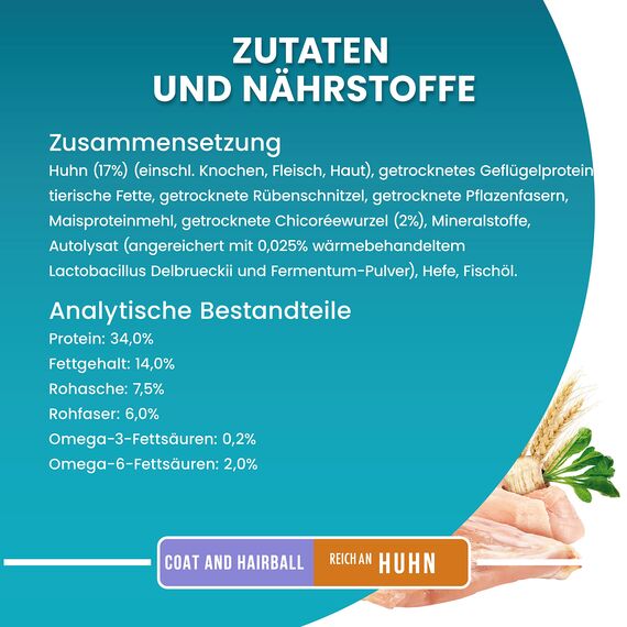 Purina ONE BIFENSIS Coat und Hairball Katzenfutter trocken, reich an Huhn, 6er Pack (6 x 750g)