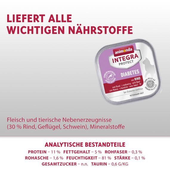 animonda INTEGRA PROTECT Diabetes mit Rind (6 x 100 g), Katzennassfutter bei Diabetes mellitus, Katzen Diätfutter für zuckerkranke Katzen, Nassfutter ohne Zucker