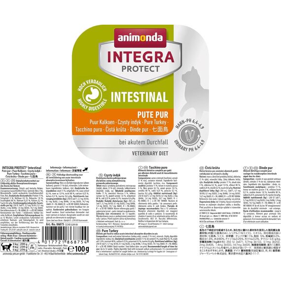 animonda INTEGRA PROTECT Intestinal Pute Pur (16 x 100 g), Katzen Diätfutter bei Durchfall & Erbrechen, Katzenfutter mit Pute und Reis, leicht verdauliches Nassfutter für Katzen