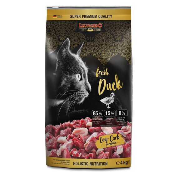 LEONARDO Fresh Duck & Poultry [4kg] Katzenfutter | Trockenfutter mit 85% Frischfleisch für Katzen | Alleinfuttermittel für ausgewachsene Katzen Aller Rassen ab 1 Jahr