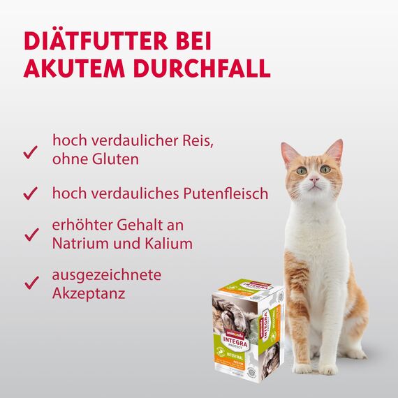 animonda INTEGRA PROTECT Intestinal Pute Pur (6 x 100 g), Katzen Diätfutter bei Durchfall & Erbrechen, Katzenfutter mit Pute und Reis, leicht verdauliches Nassfutter für Katzen