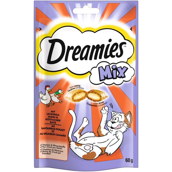 Dreamies Mix Katzensnacks mit Huhn & Ente – Außen knusprig & innen cremig – 6 x 60g