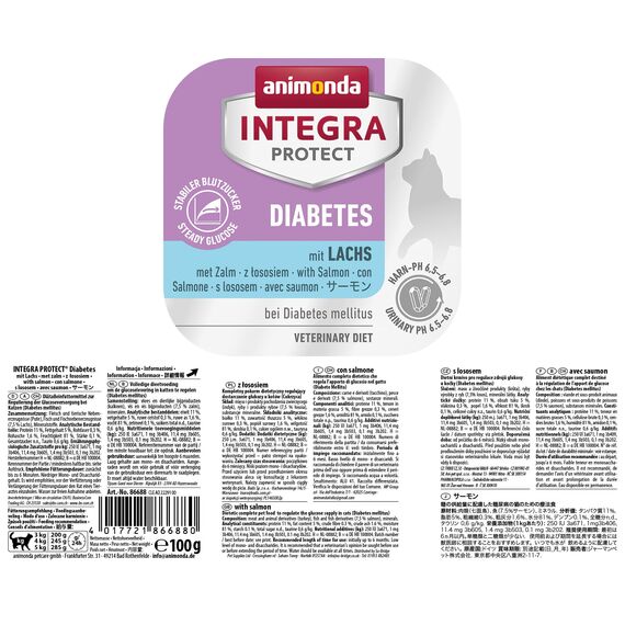 animonda INTEGRA PROTECT Katzenfutter nass Diabetes Lachs (16 x 100g), vom Tierarzt empfohlen bei Diabetes mellitus, mit Veterinären entwickeltes Diätalleinfutter für erwachsene Katzen