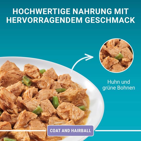 PURINA ONE Coat und Hairball Katzenfutter nass in Sauce, mit Huhn, 26er Pack (26 x 85g)
