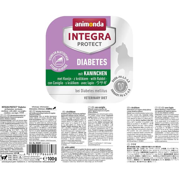 animonda INTEGRA PROTECT Diabetes mit Kaninchen (16 x 100 g), Katzennassfutter bei Diabetes mellitus, Katzen Diätfutter für zuckerkranke Katzen, Nassfutter ohne Zucker