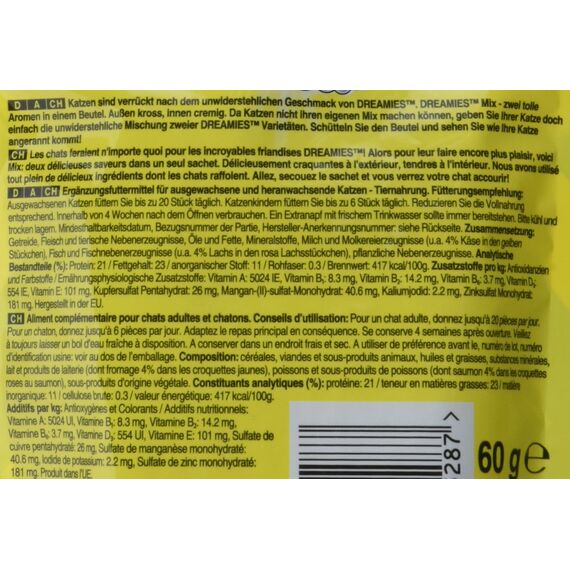 Dreamies Mix Katzensnacks mit Lachs & Käse – Außen knusprig & innen cremig – 6 x 60g (Packung mit 2)