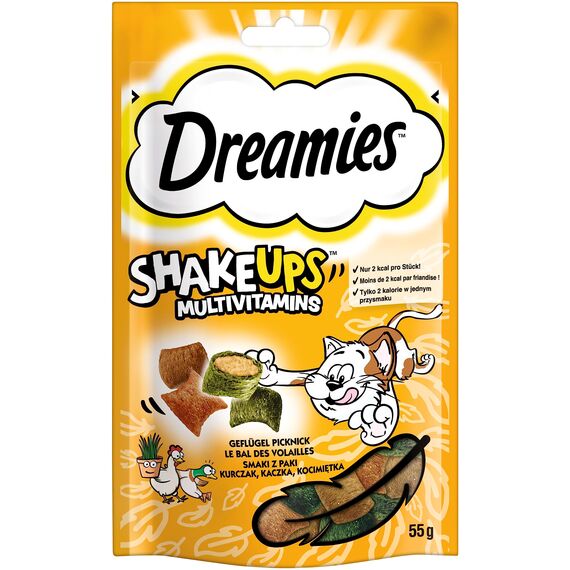 DREAMIES SHAKE UPS Multivitamins Geflügel Picknick, Katzenleckerlis im Portionsbeutel - 55g (6 Beutel)
