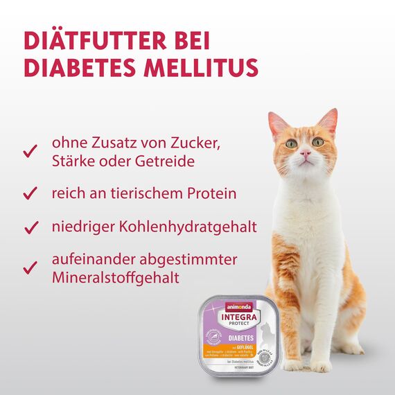 animonda INTEGRA PROTECT Diabetes mit Geflügel (16 x 100 g), Katzennassfutter bei Diabetes mellitus, Katzen Diätfutter für zuckerkranke Katzen, Nassfutter ohne Zucker
