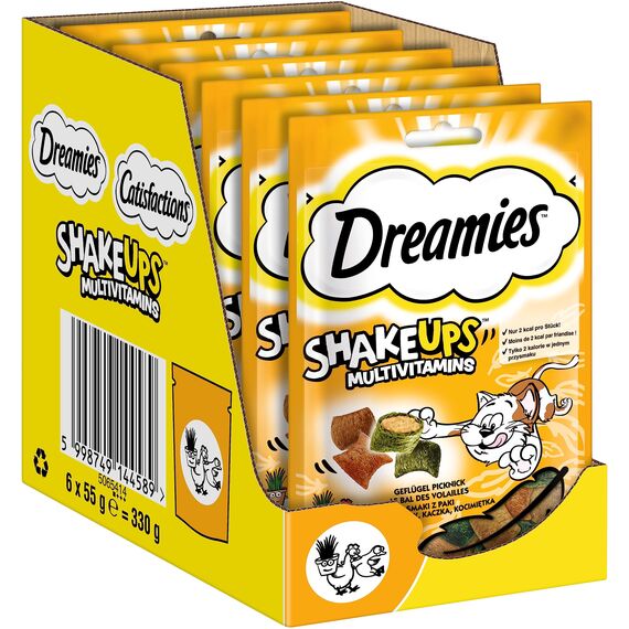 DREAMIES SHAKE UPS Multivitamins Geflügel Picknick, Katzenleckerlis im Portionsbeutel - 55g (6 Beutel)