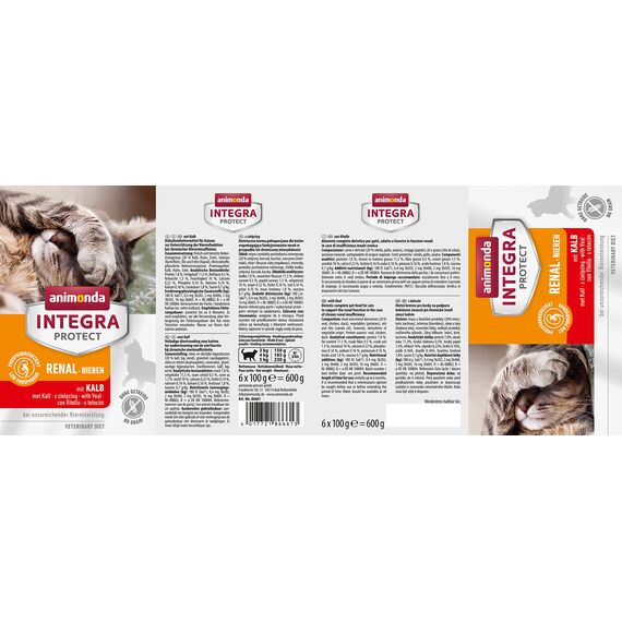 animonda INTEGRA PROTECT Katzenfutter nass Renal Kalb (6 x 100g), vom Tierarzt empfohlen bei Niereninsuffizienz, mit Veterinären entwickeltes Diätalleinfutter für erwachsene Katzen