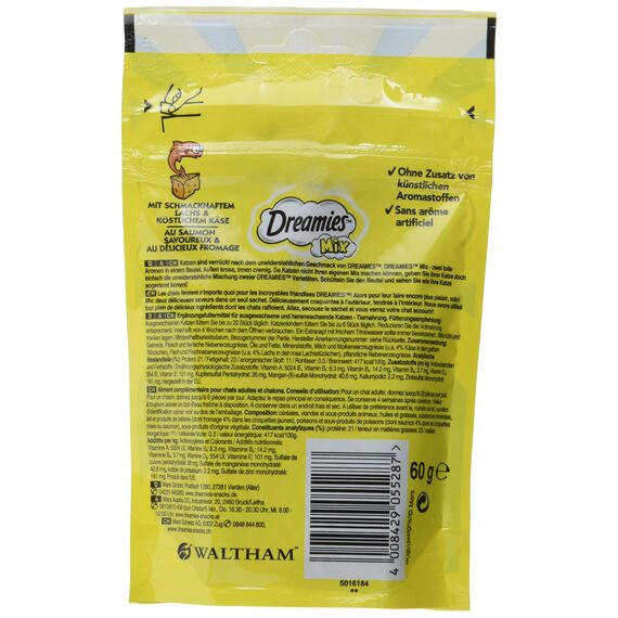 Dreamies Mix Katzensnacks mit Lachs & Käse – Außen knusprig & innen cremig – 6 x 60g (Packung mit 2)