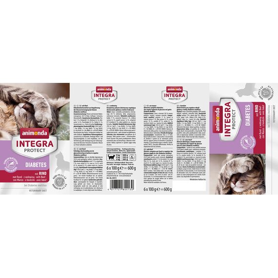 animonda Integra Protect Diabetes Katze, Diät Katzenfutter, Nassfutter bei Diabetes mellitus, mit Rind, 6 x 100 g (Packung mit 2)