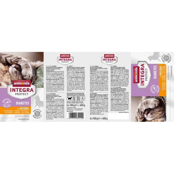 animonda INTEGRA PROTECT Katzenfutter nass Diabetes Geflügel (6 x 100g), vom Tierarzt empfohlen bei Diabetes mellitus, mit Veterinären entwickeltes Diätalleinfutter für erwachsene Katzen