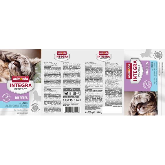 animonda INTEGRA PROTECT Katzenfutter nass Diabetes Lachs (6 x 100g), vom Tierarzt empfohlen bei Diabetes mellitus, mit Veterinären entwickeltes Diätalleinfutter für erwachsene Katzen