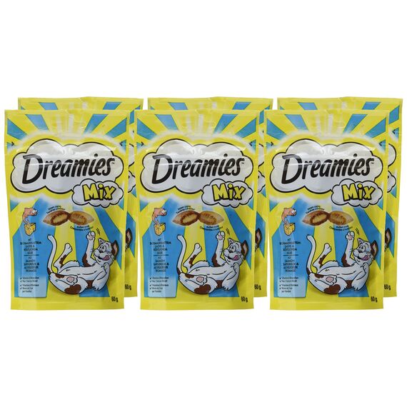 Dreamies Mix Katzensnacks mit Lachs & Käse – Außen knusprig & innen cremig – 6 x 60g (Packung mit 2)