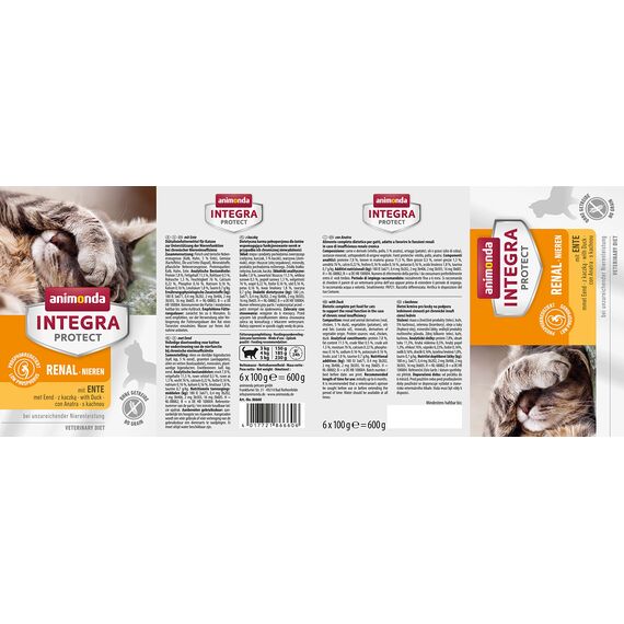animonda INTEGRA PROTECT Katzenfutter nass Renal Ente (6 x 100g), vom Tierarzt empfohlen bei Niereninsuffizienz, mit Veterinären entwickeltes Diätalleinfutter für erwachsene Katzen