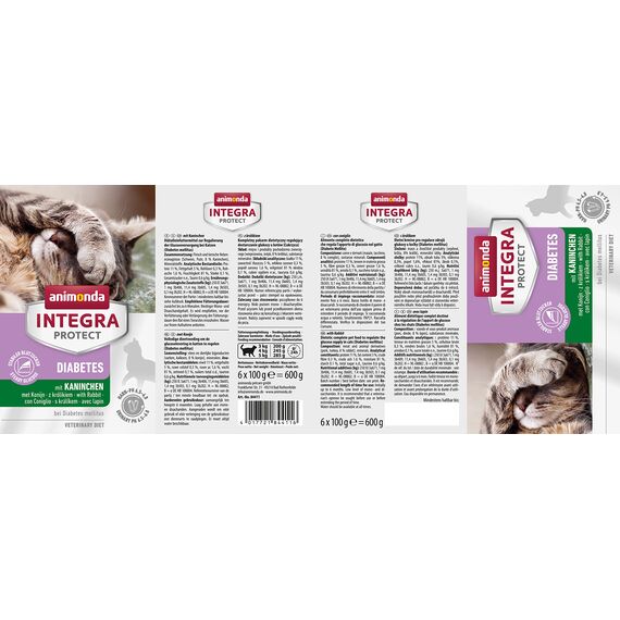animonda INTEGRA PROTECT Katzenfutter nass Diabetes Kaninchen (6 x 100g), vom Tierarzt empfohlen bei Diabetes mellitus, mit Veterinären entwickeltes Diätalleinfutter für erwachsene Katzen