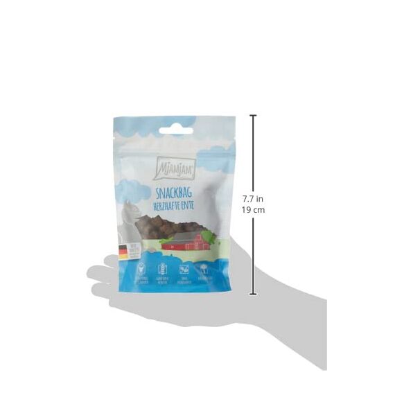 MjAMjAM - Premium Katzensnack - Snackbag - herzhafte Ente, 2er Pack (1 x 125 g), naturbelassen ganz ohne synthetische Konservierungsstoffe