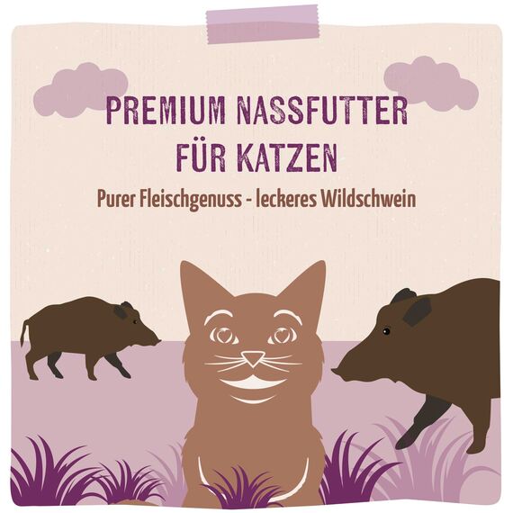 MjAMjAM - Premium Nassfutter für Katzen - Purer Fleischgenuss - leckeres Wildschwein pur, 6er Pack (6x400g), getreidefrei