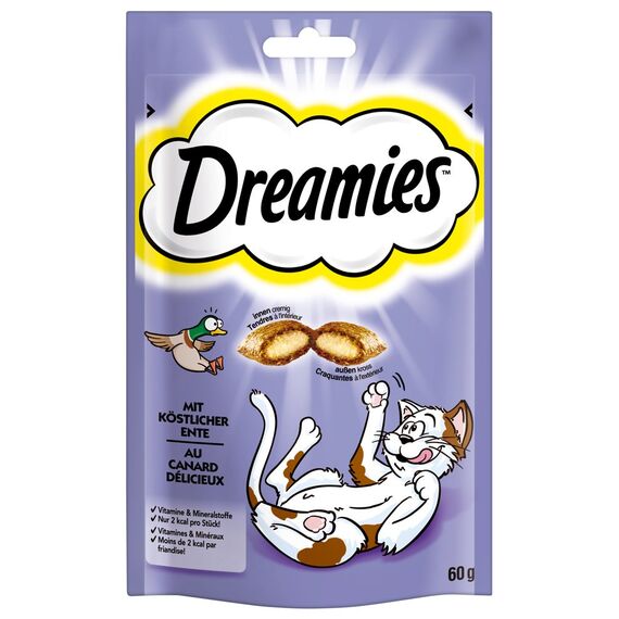 Dreamies Klassiker Katzensnacks mit Ente – Traumhaft knusprige Taschen mit zarter Füllung – 6 x 60g (Packung mit 2)