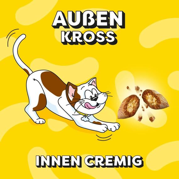 DREAMIES Katzensnacks - 6x60g - mit Rind - Traumhaft knusprige Katzen Leckerlies mit zarter Füllung