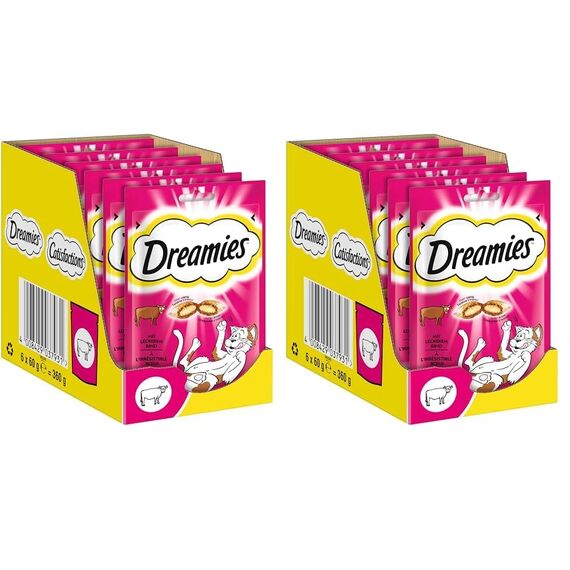 Dreamies Klassiker Katzensnacks mit Rind – Traumhaft knusprige Taschen mit zarter Füllung – 6 x 60g (Packung mit 2)