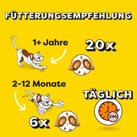 DREAMIES Katzensnacks - 6x60g - mit Rind - Traumhaft knusprige Katzen Leckerlies mit zarter Füllung