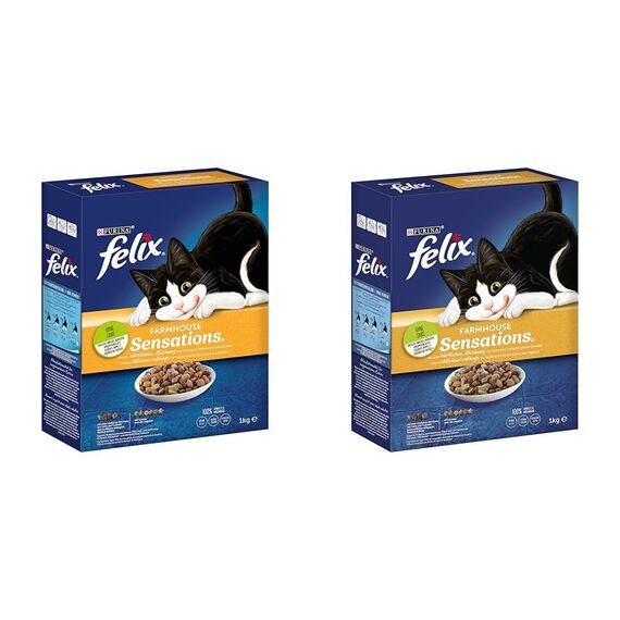 FELIX Farmhouse Sensations Katzenfutter trocken, mit Huhn und Truthahn, 2er Pack (1 x 1kg)